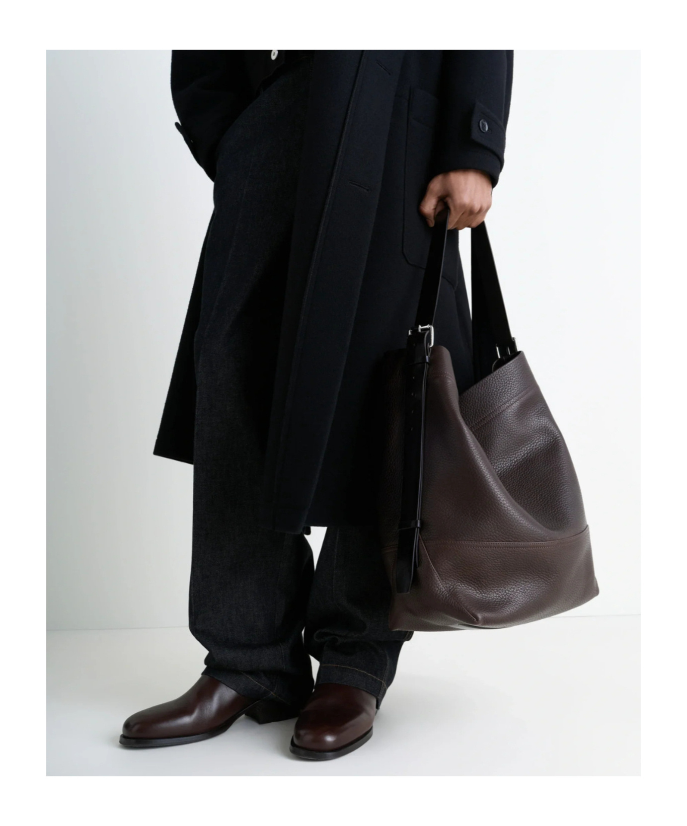 Lemaire Large Belted Tote Bag In Brown