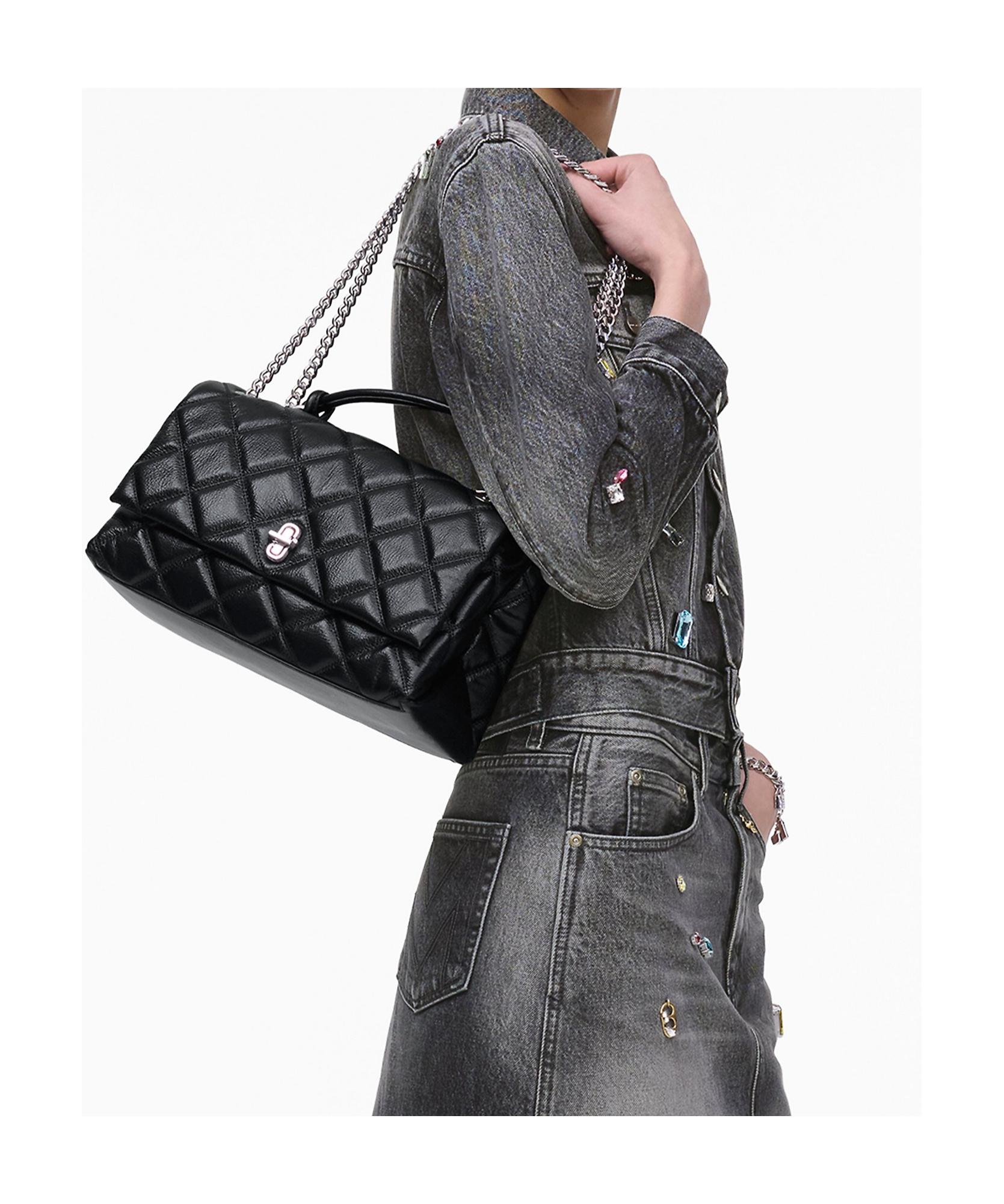 Marc Jacobs Medium The Quilted Dual Convertible Shoulder Bag In Black