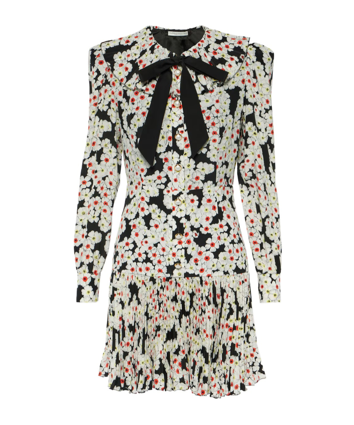 ALESSANDRA RICH FLORAL BOW-DETAIL SILK MINIDRESS