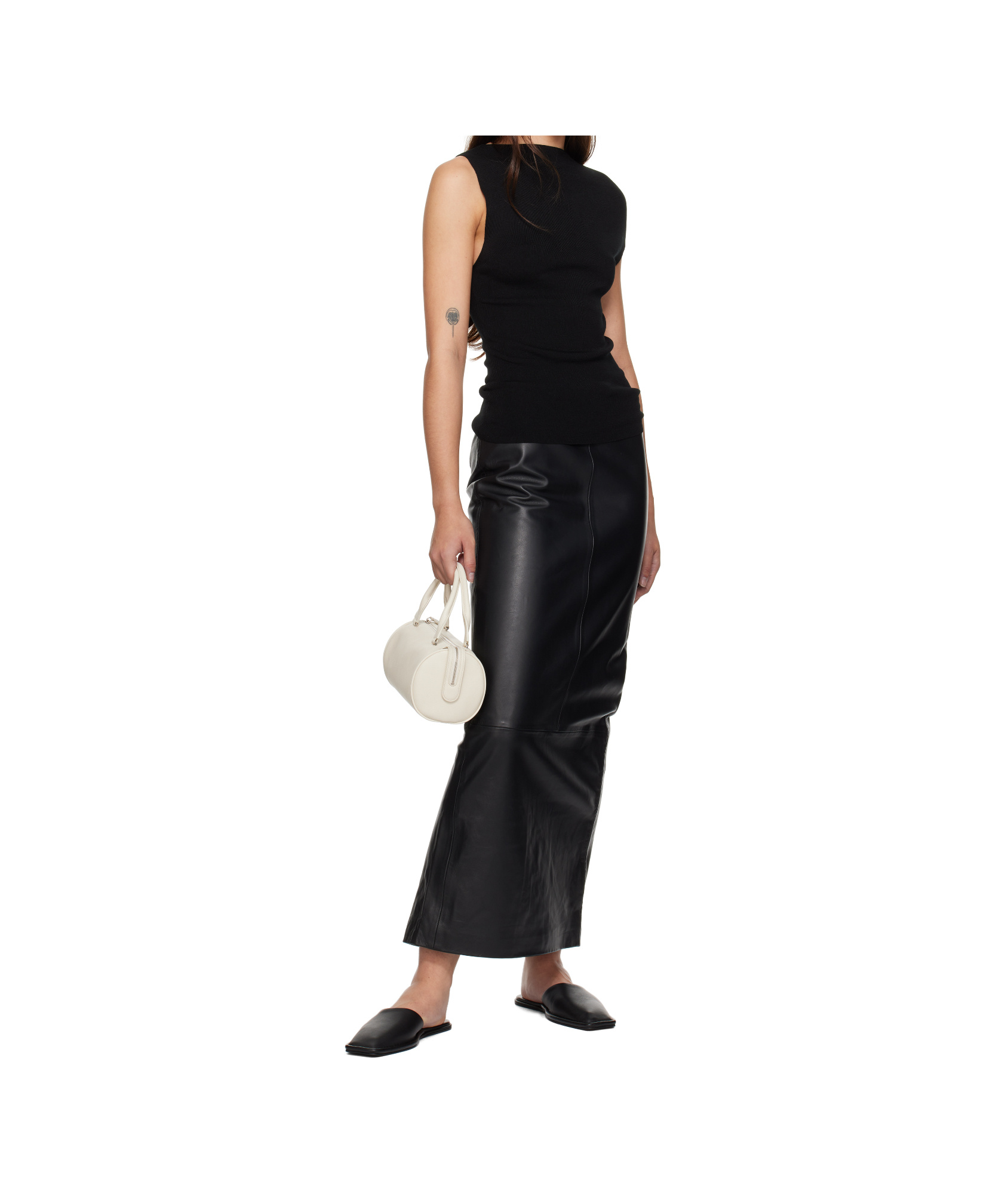 St Agni Black Column Leather Maxi Skirt