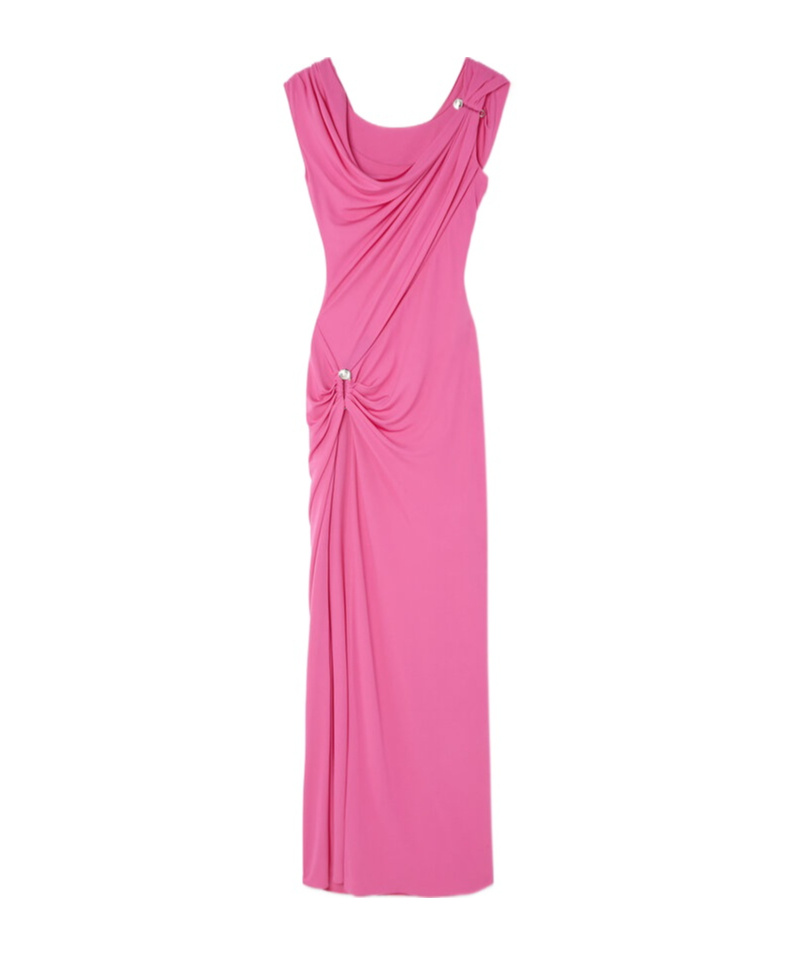 Versace Safety-pin Draped Crepe Jersey Slit Gown