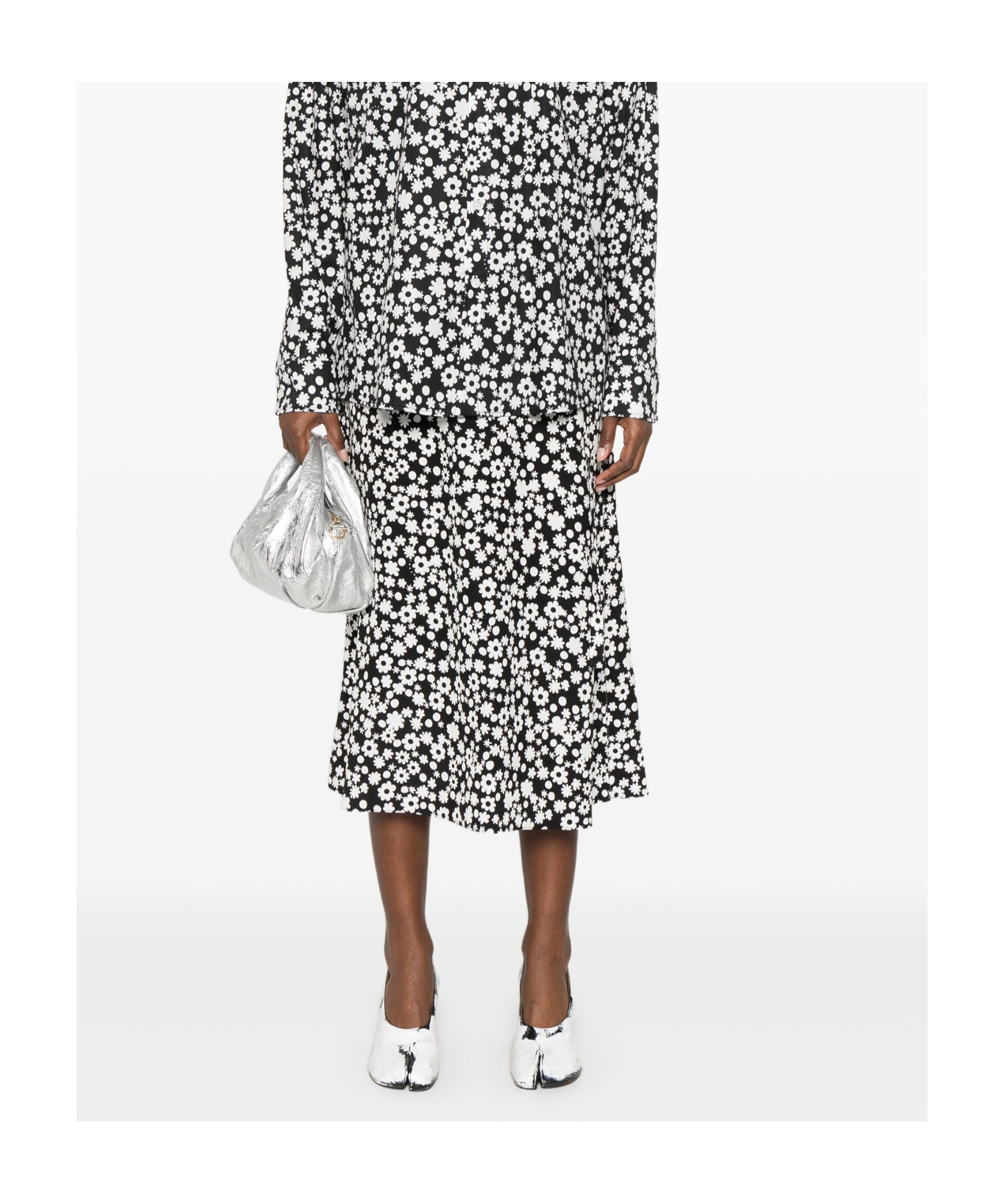 Marni Floral-print Midi Skirt In Black