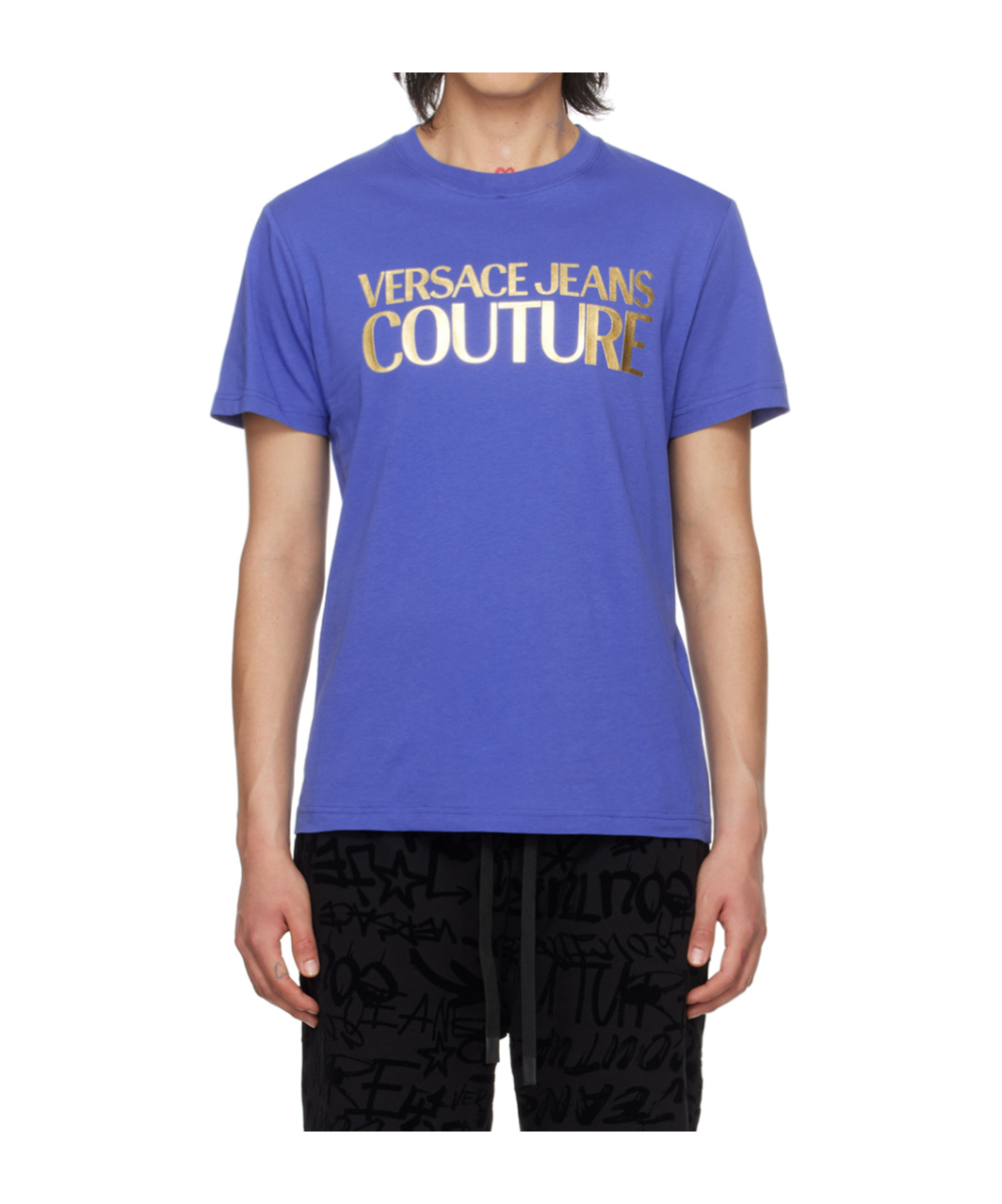 Shop Versace Jeans Round Collar Logo T-shirt In Blue
