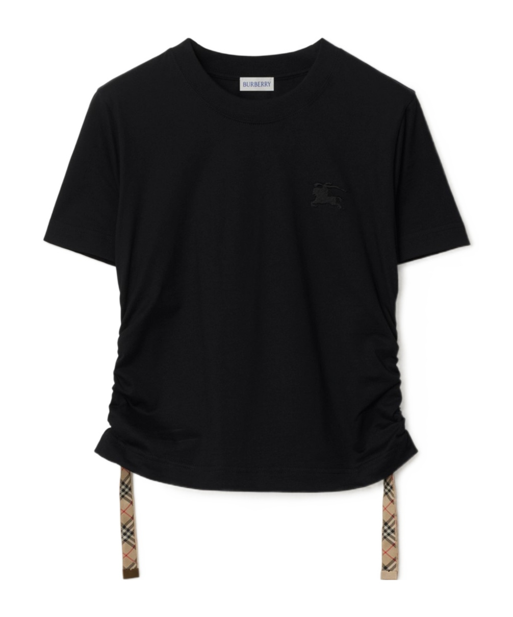 Burberry Black T Shirt With Check Pattern Detail In Black