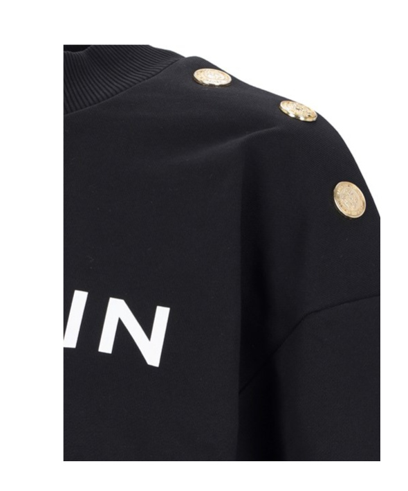 Balmain Women Logo Organic Cotton Cropped Sweatshirt In Black