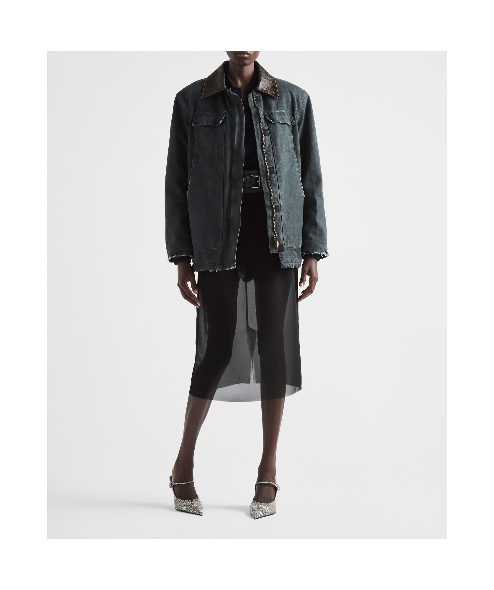 Prada Black Georgette Midi Skirt In Black