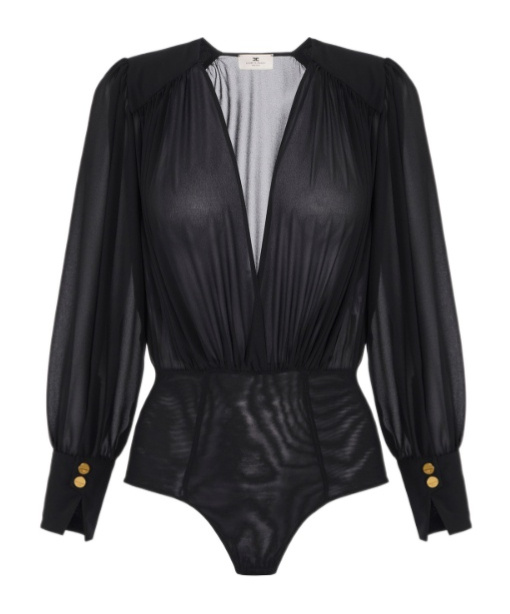 Elisabetta Franchi Bodysuit In Georgette Fabric In Black