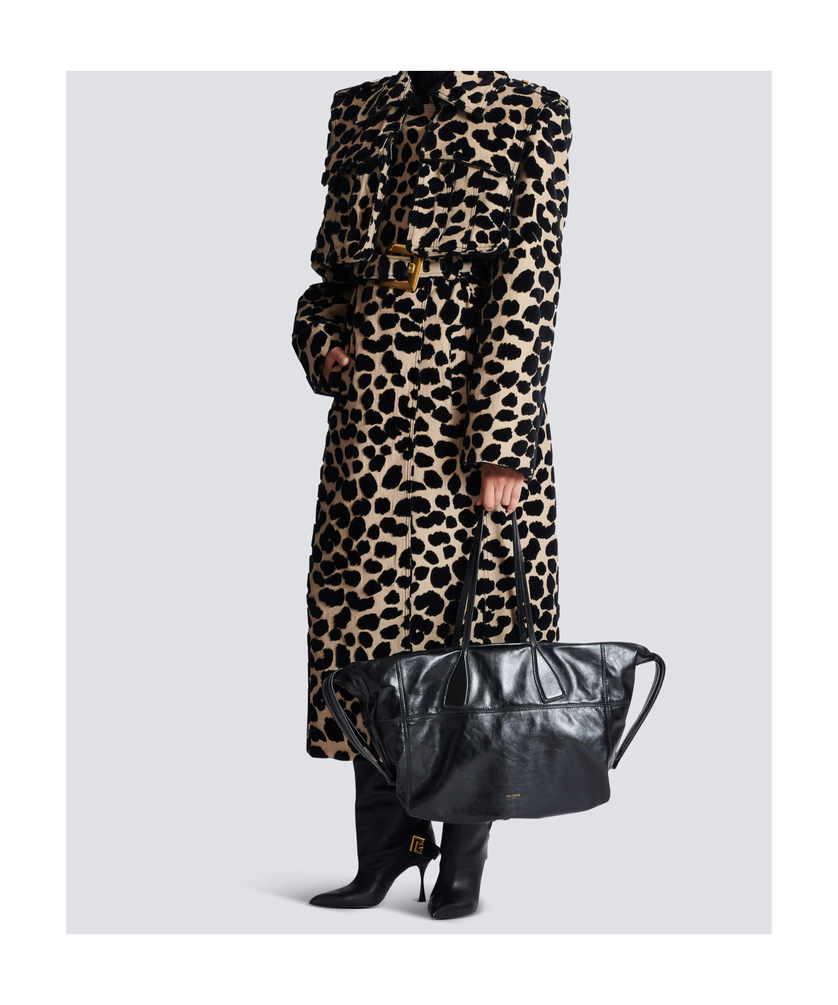 Balmain Track Shiny Leather Tote Bag