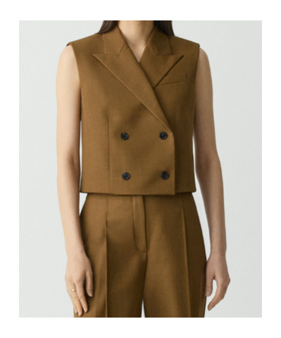 Theory Double Breasted Crop Vest In Brown