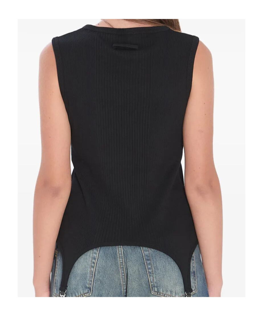 Jean Paul Gaultier Cotton Ribbed Tank Top With Lingerie Garter Clothing In Black