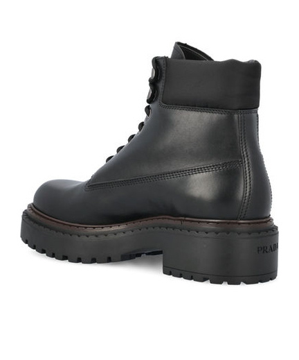 Prada Logo-plaque Leather Ankle Boots In Black