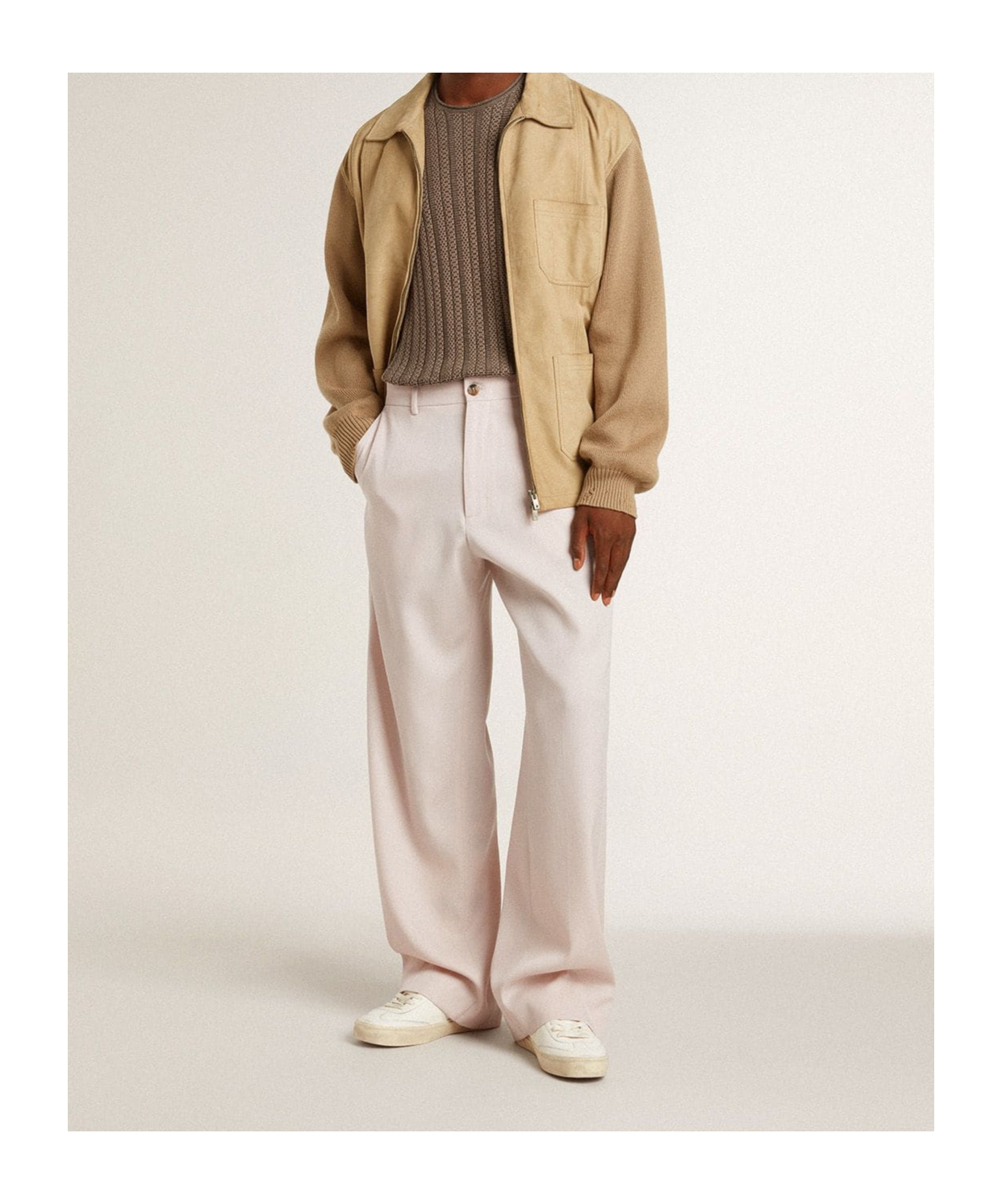 Golden Goose 'neil' Collar Jacket With Ribbed Accents In Nude