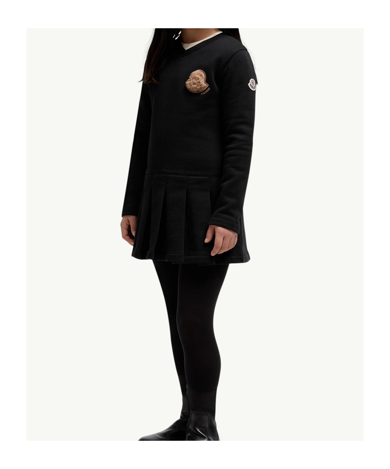 Moncler Abito In Cotone Plissettato Con Logo Teddy In Black