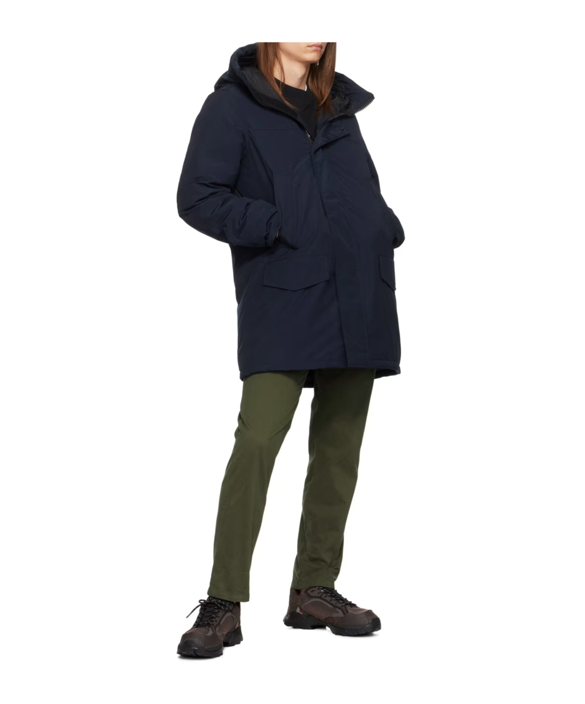 Canada Goose Navy Blue Logo Detail Parka Jacket In Black
