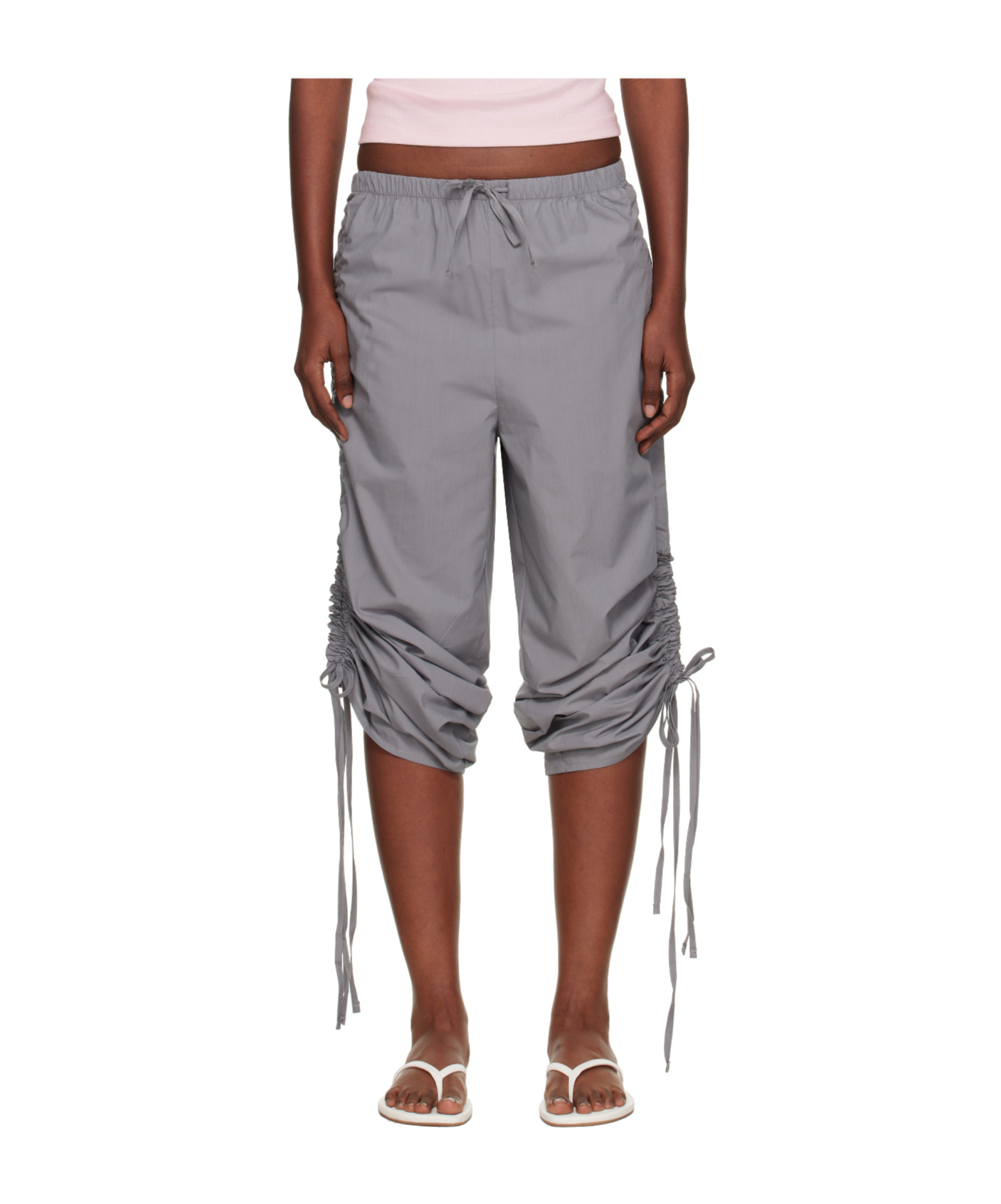 Baserange Drawstring Waist Casual Pants In Gray