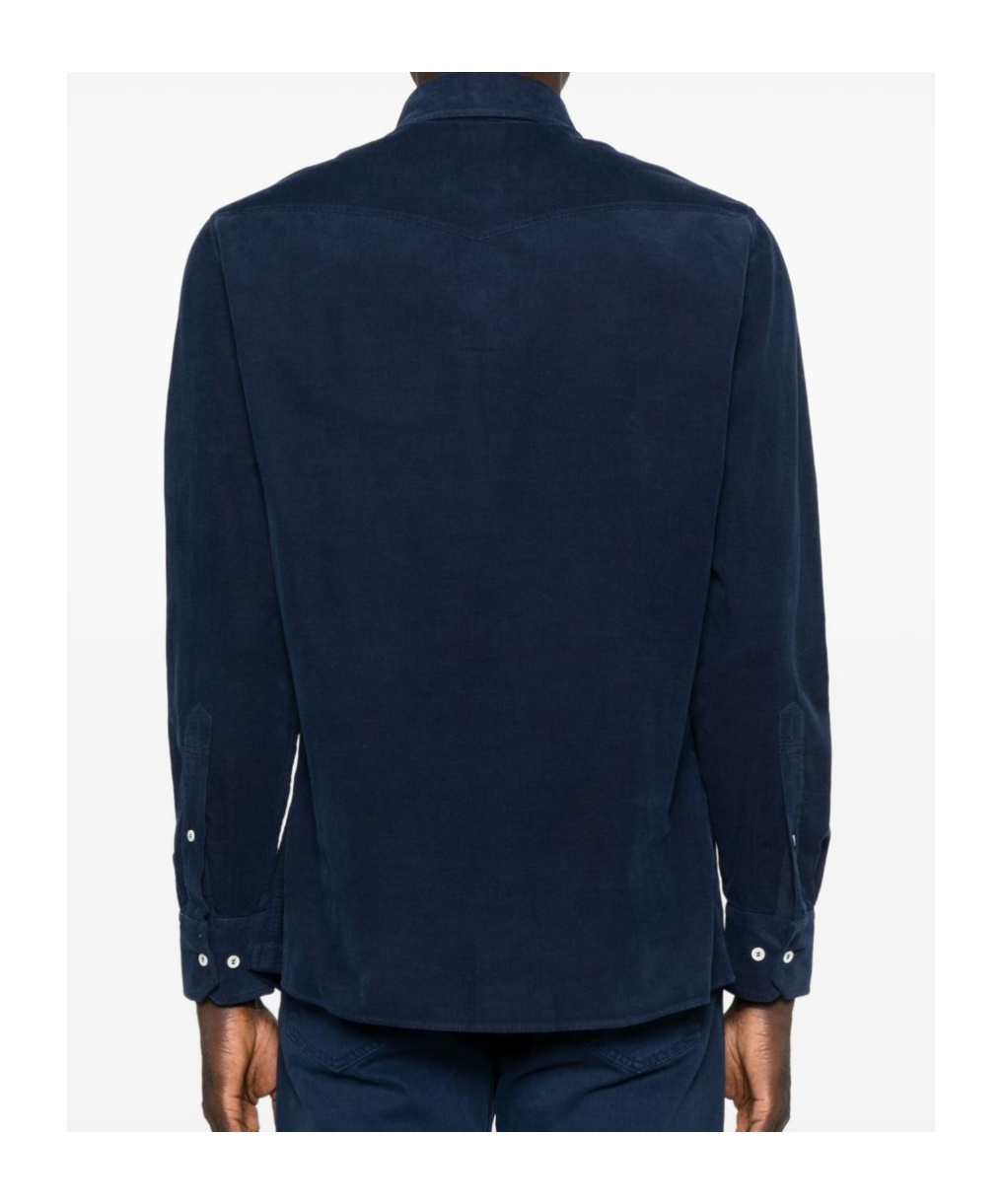 Brunello Cucinelli Men Easy Fit Western Shirt In Corduroy In Blue