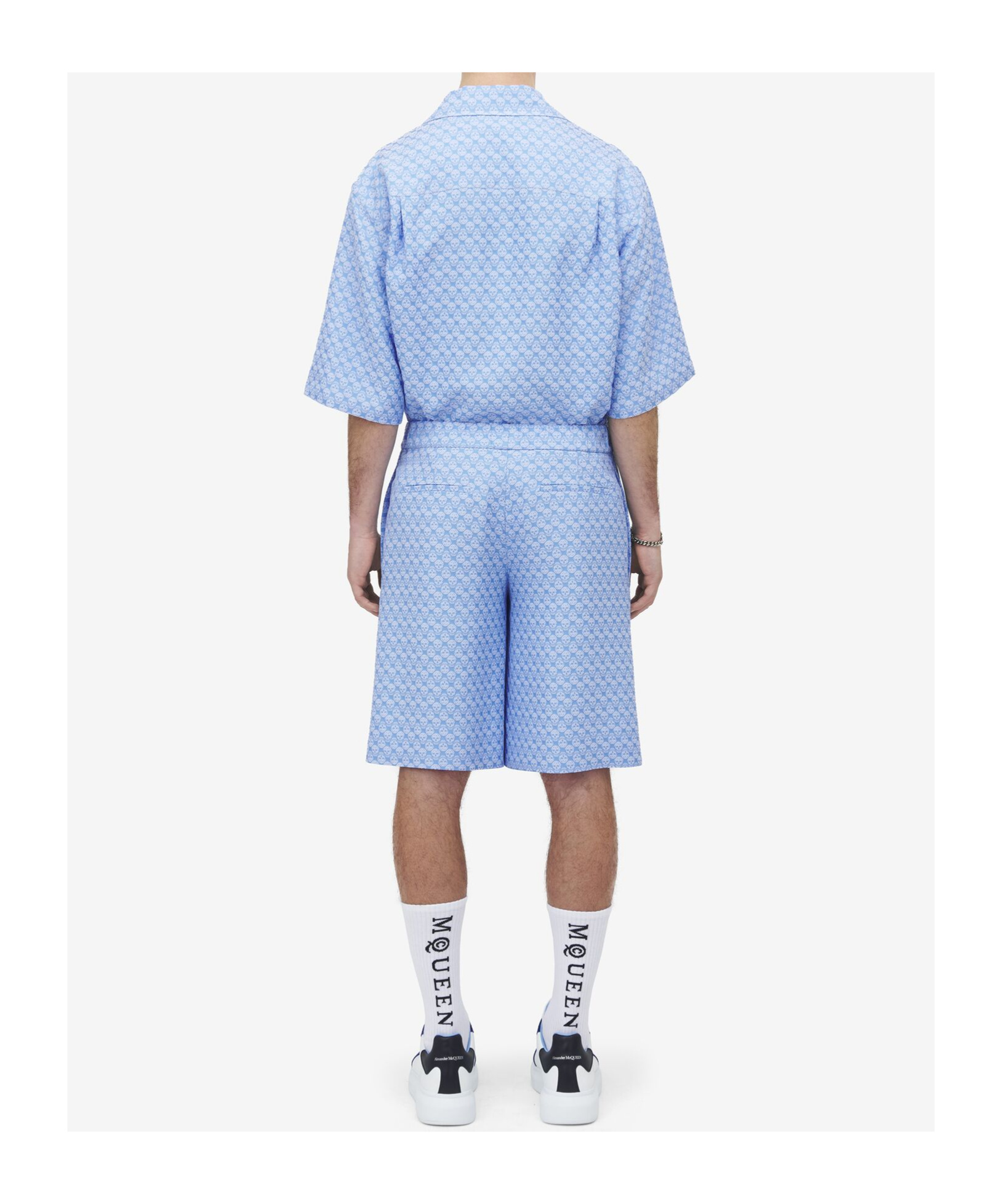 Alexander Mcqueen Skull Jacquard Shorts In Blue