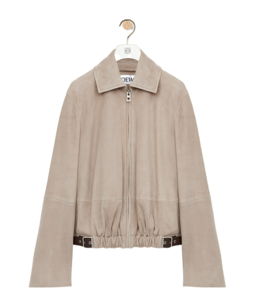 Loewe Belted Jacket In Suede Goatskin In Pink
