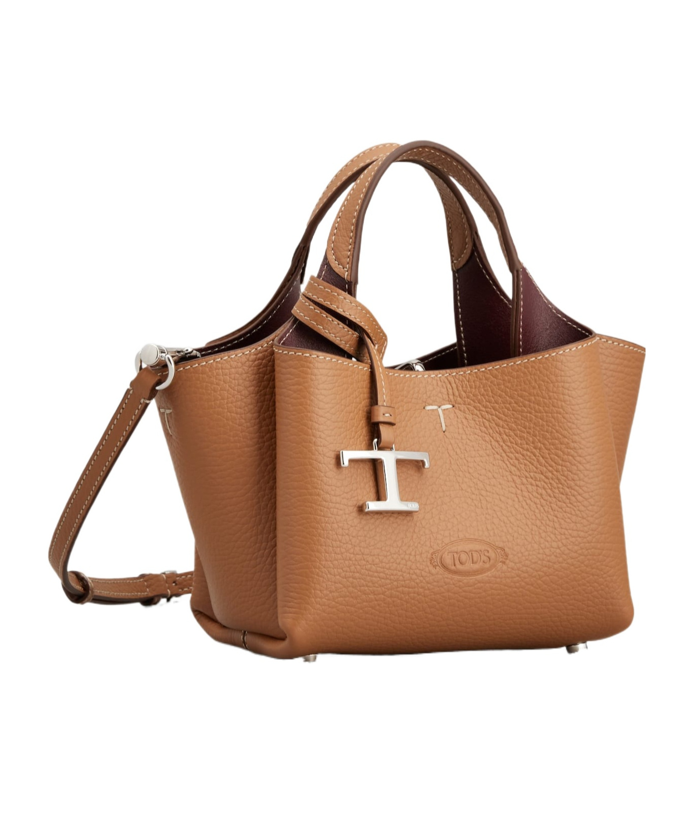 Tod's Logo Charm Tote Bag In Brown