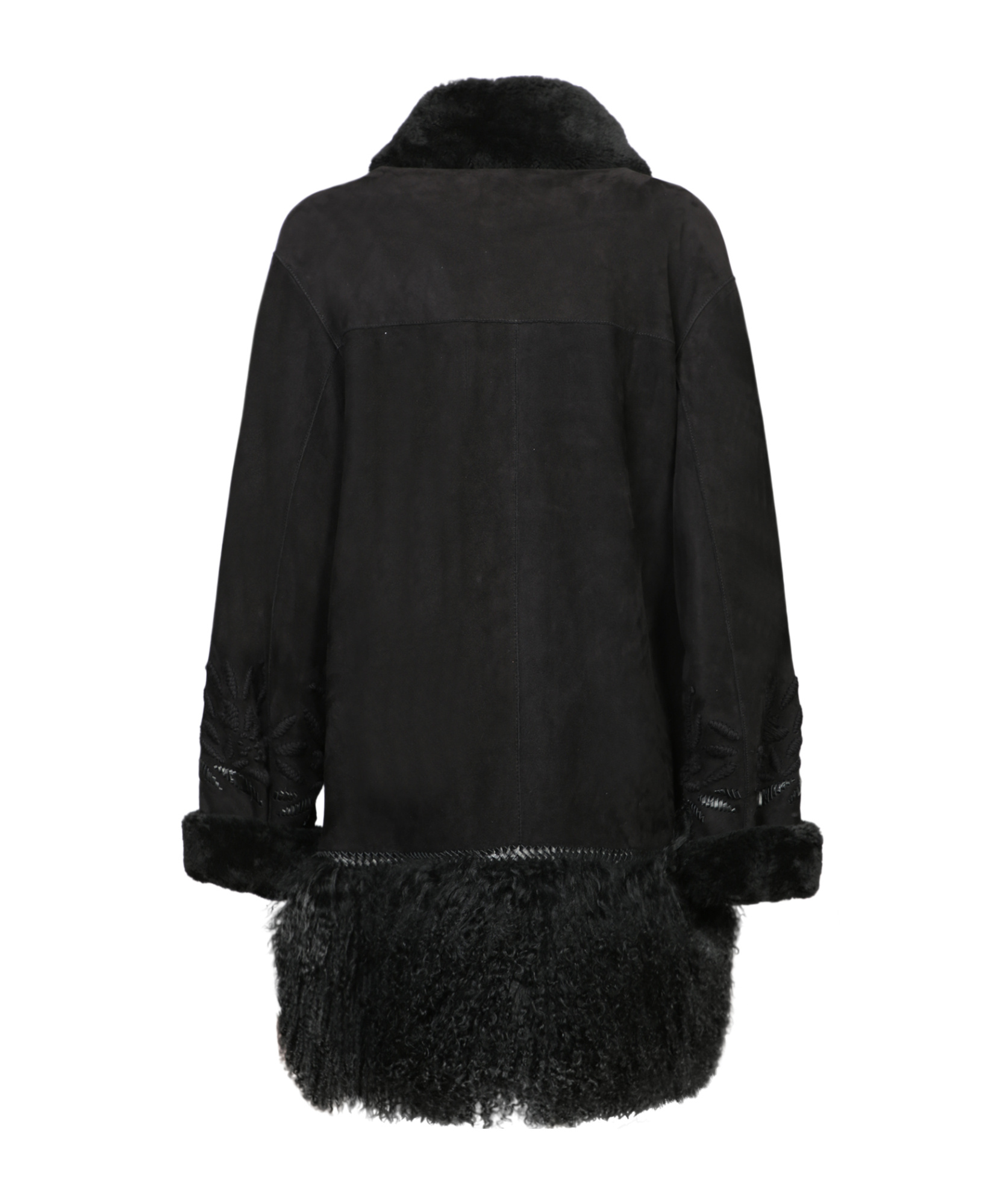 Ermanno Scervino Black Shearling Embroidered Coat In Black