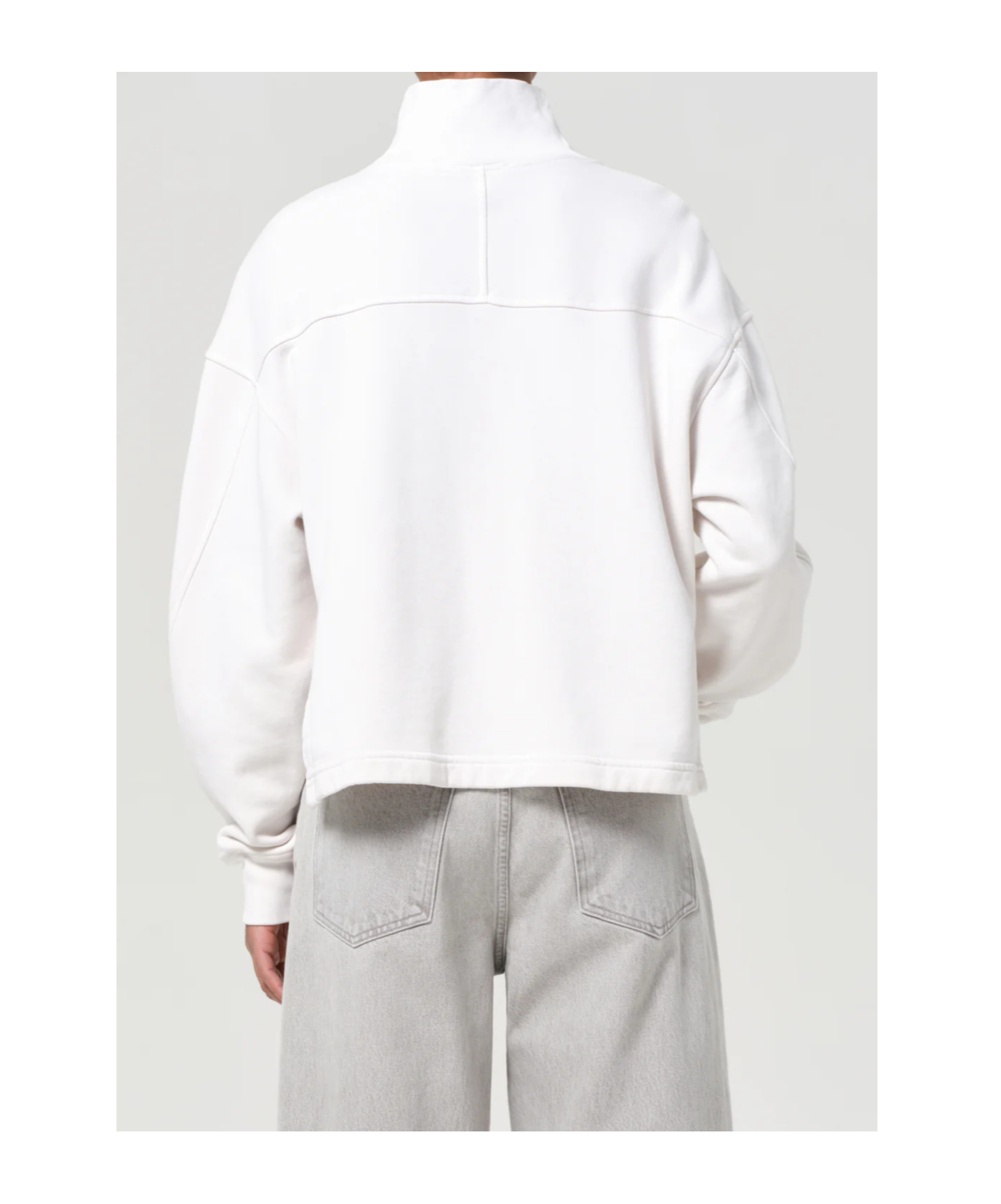 Agolde Isra Mock Neck Fleece Cotton Pullover In White