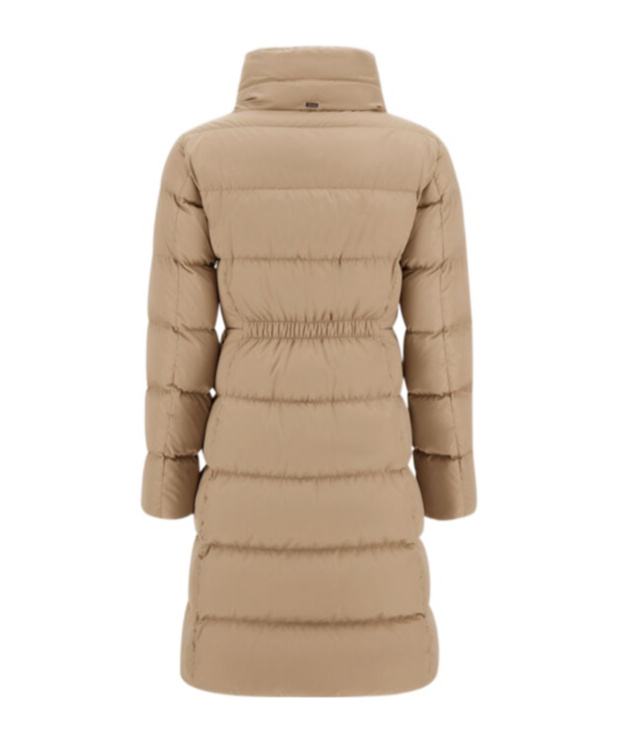 Herno Satin And Lady Alternative Fur Long Jacket In Neutral