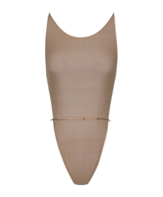 Shop Saint Laurent Backless Bodysuit In Stretch Silk Georgette In Nude