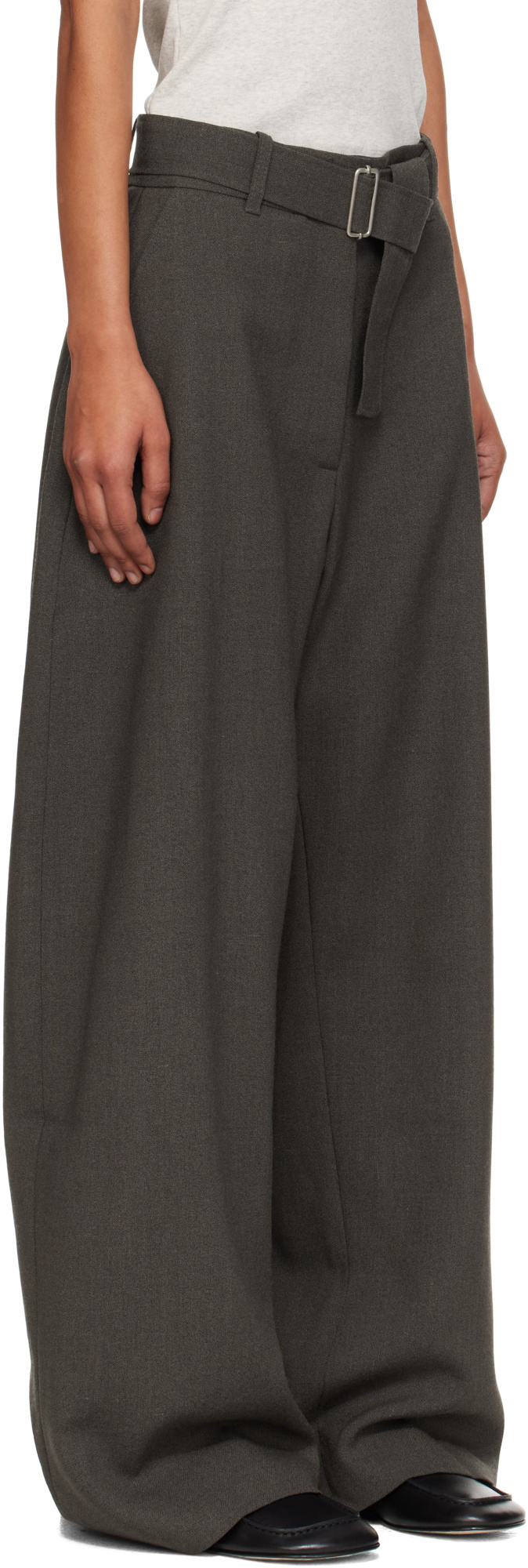 Studio Nicholson Taupe Belted Round Leg Trousers In Black