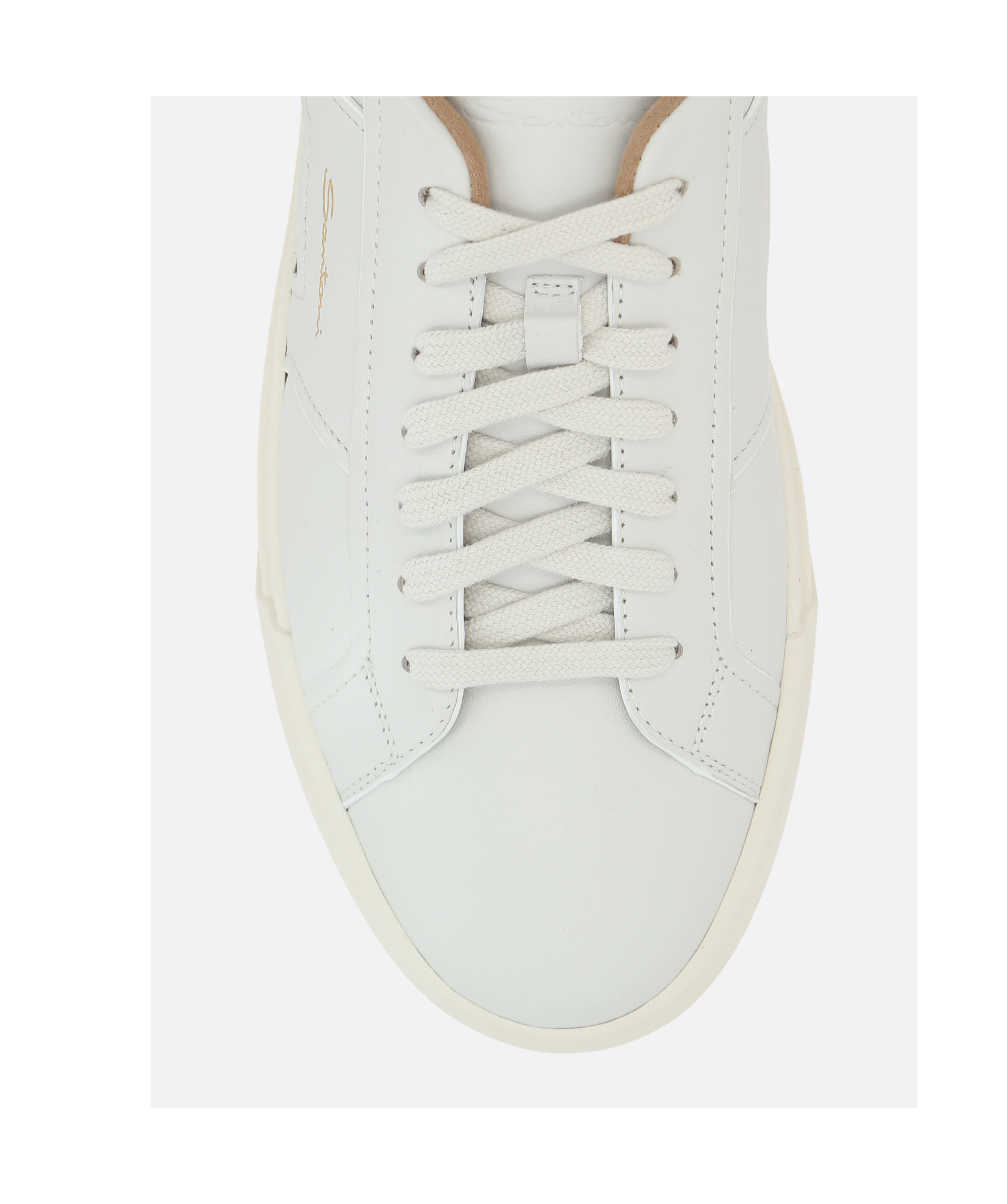 Santoni Tumbled Leather Double Buckle Trainer In White