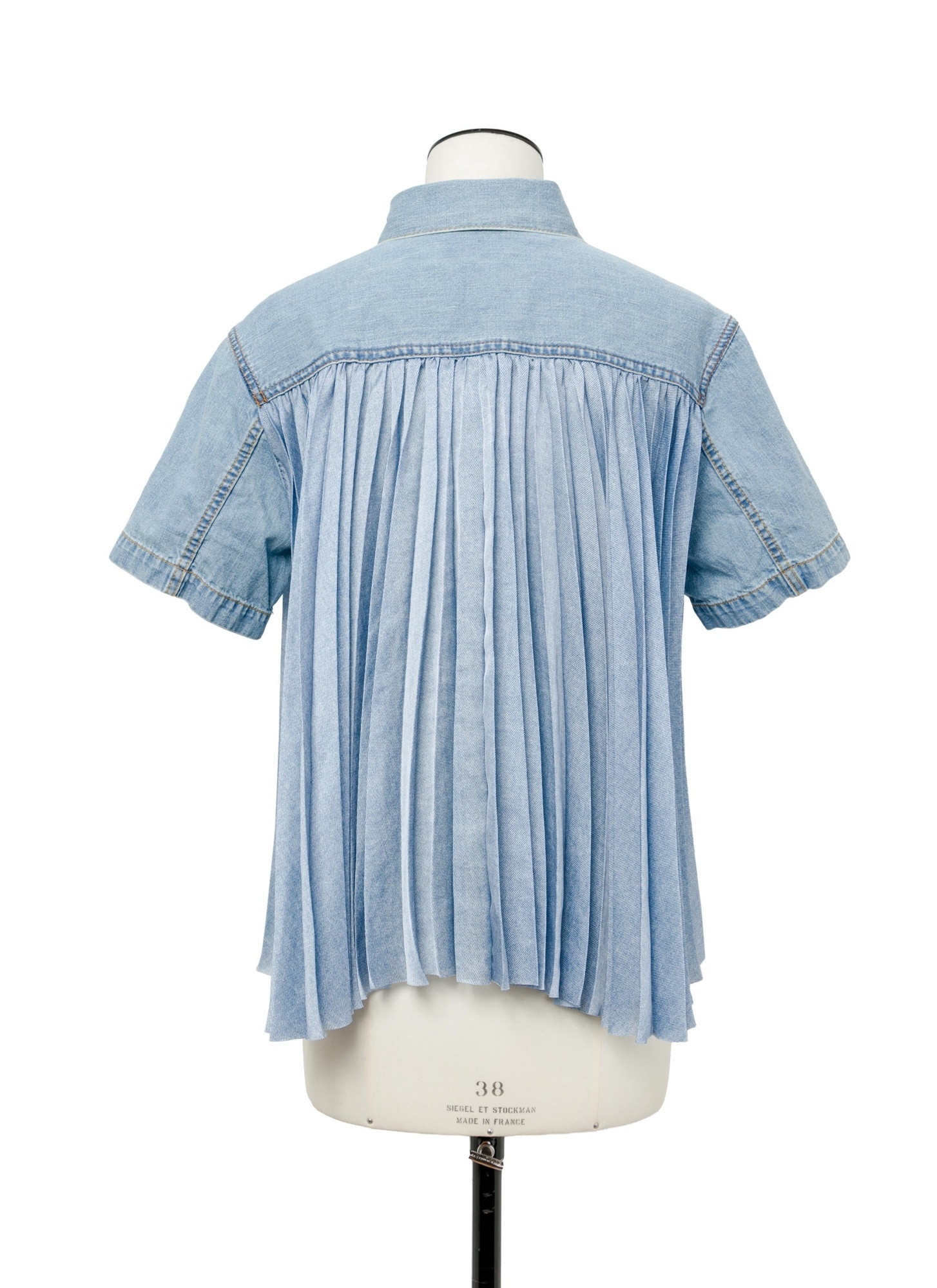 Sacai Pleated Denim Shirt In Blue