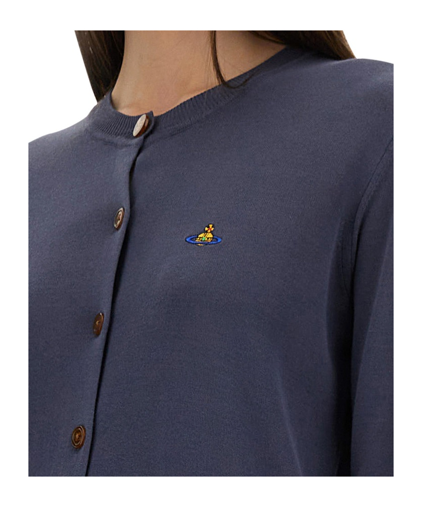 Vivienne Westwood Logo Embroidered Buttoned Cardigan In Blue