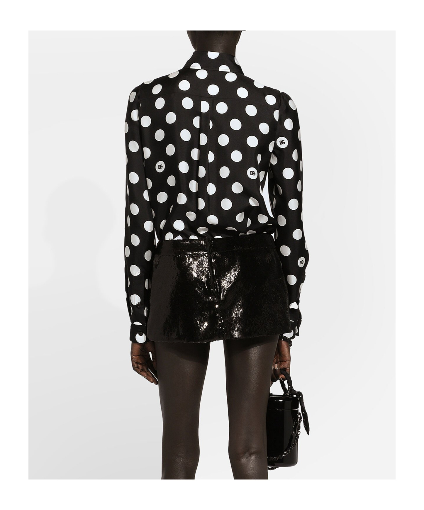 Dolce & Gabbana Polka Dot Pointed Collar Long Sleeve Shirt In Black