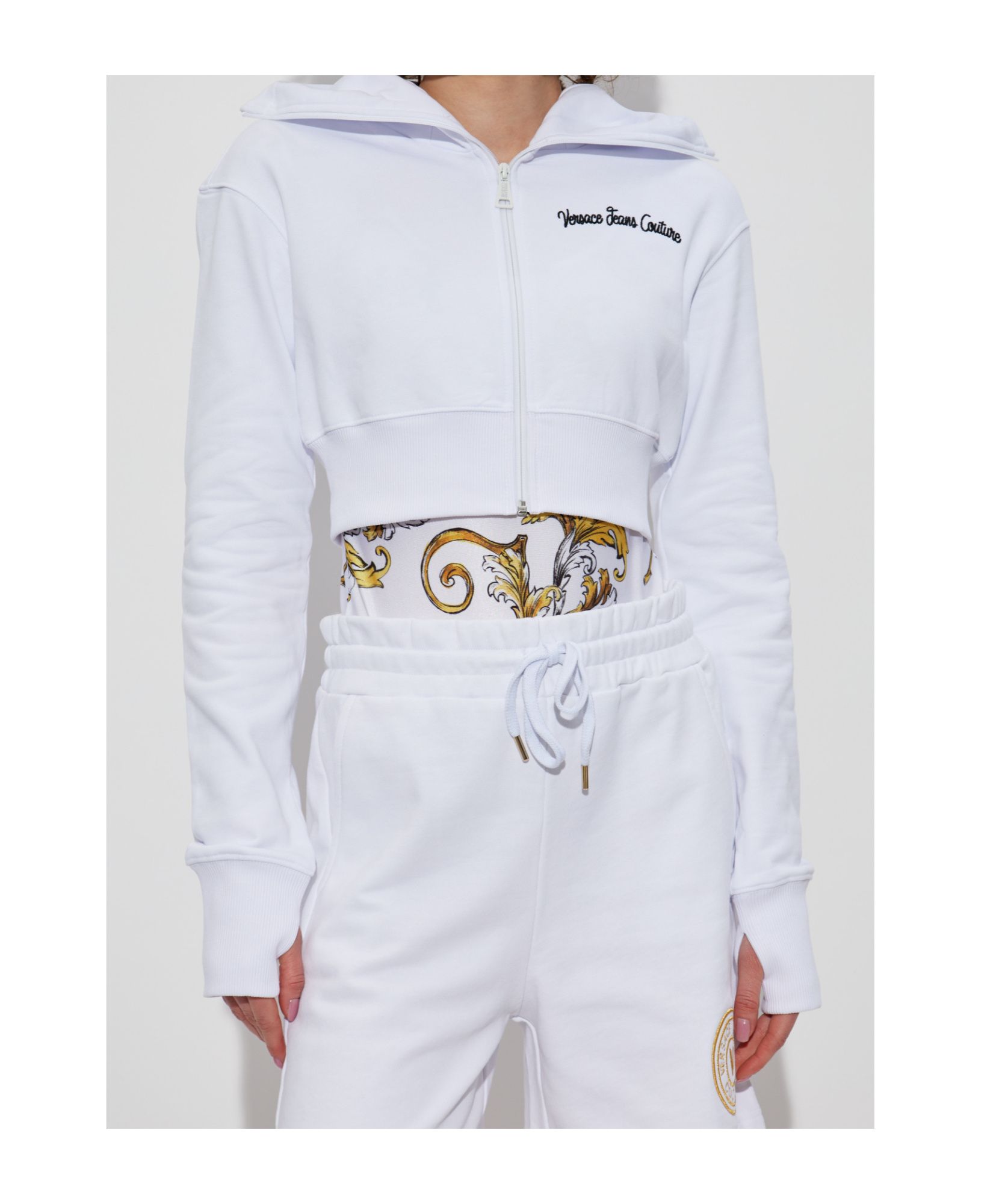 Versace Jeans Cropped Hoodie In White
