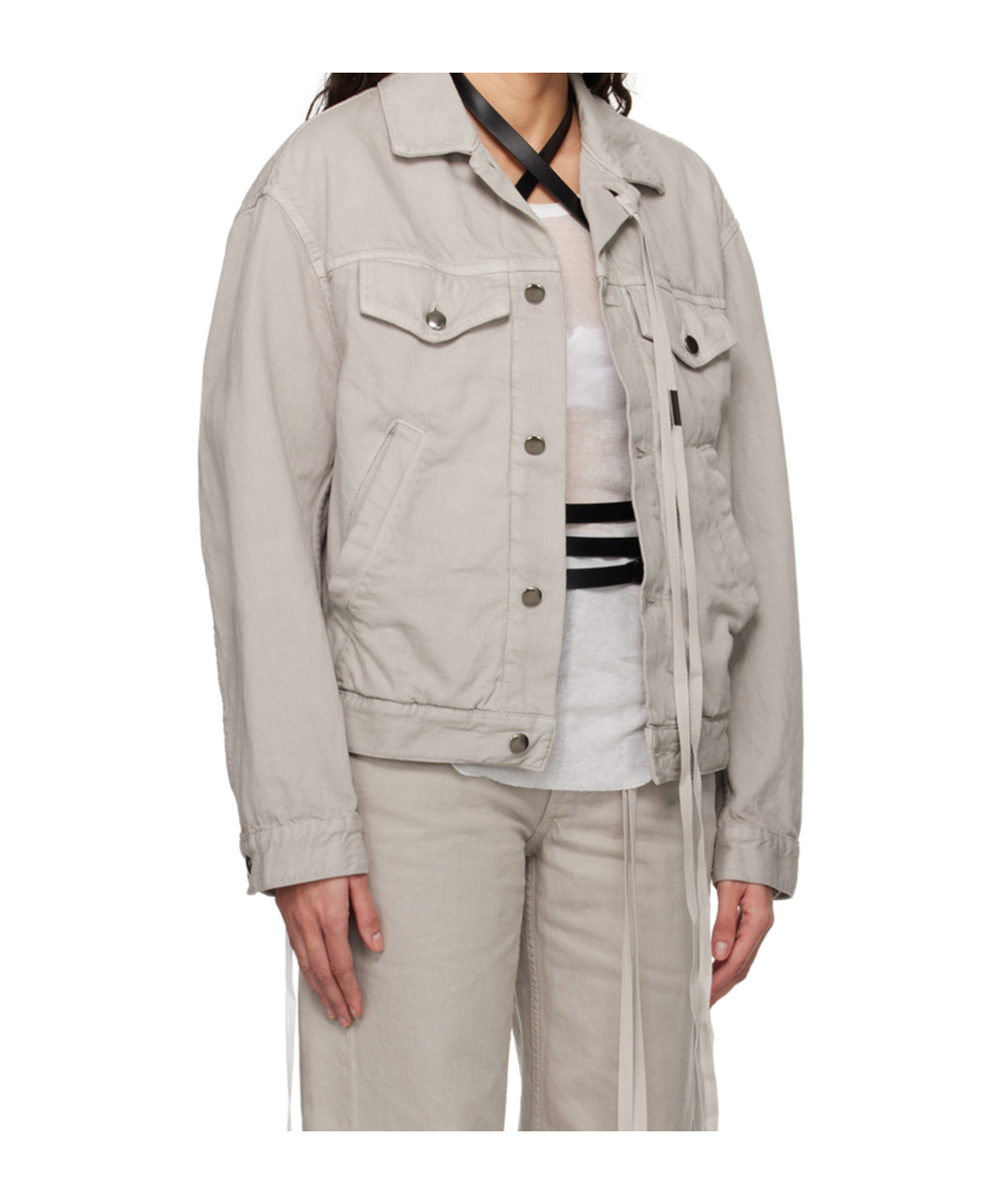 Ann Demeulemeester Marthe Button Denim Coat In Gray