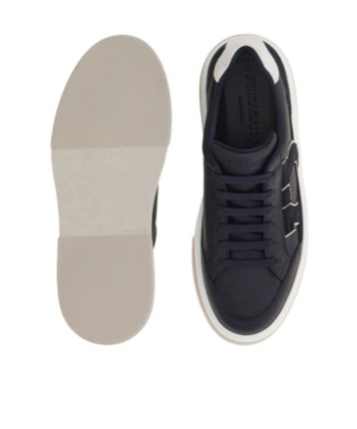 Ferragamo Leather Suede-detail Sneakers In Blue