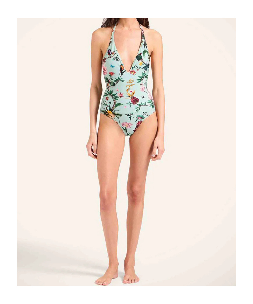 La Doublej Sexy Swimsuit In Zooflora Mini Light Blue In Blue