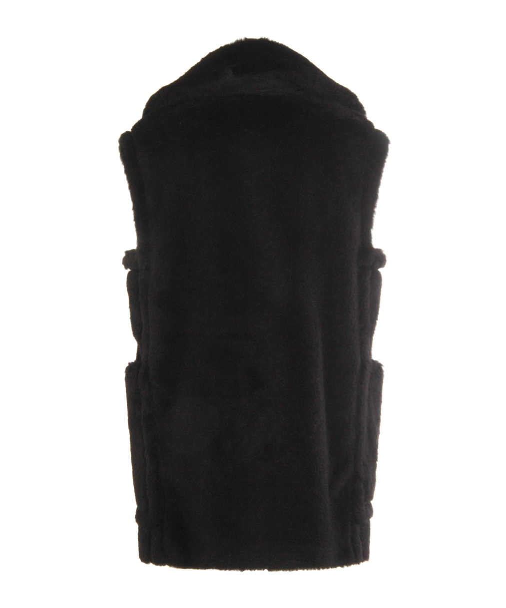 Max Mara Double-breasted Sleeveless Faux Fur Jacket In Black