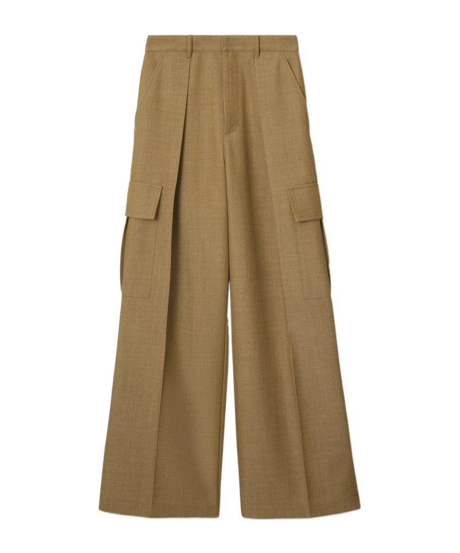 Burberry Wide-leg Wool Cargo Trousers In Brown