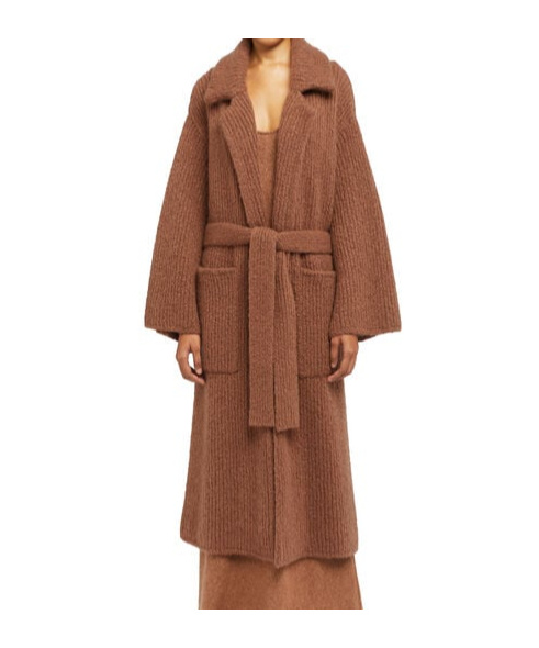 Alanui Ribbed Belted Coat In Brown
