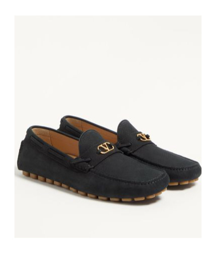 Valentino Garavani Driver Fastaway Loafer In Deerskin Suede In Black