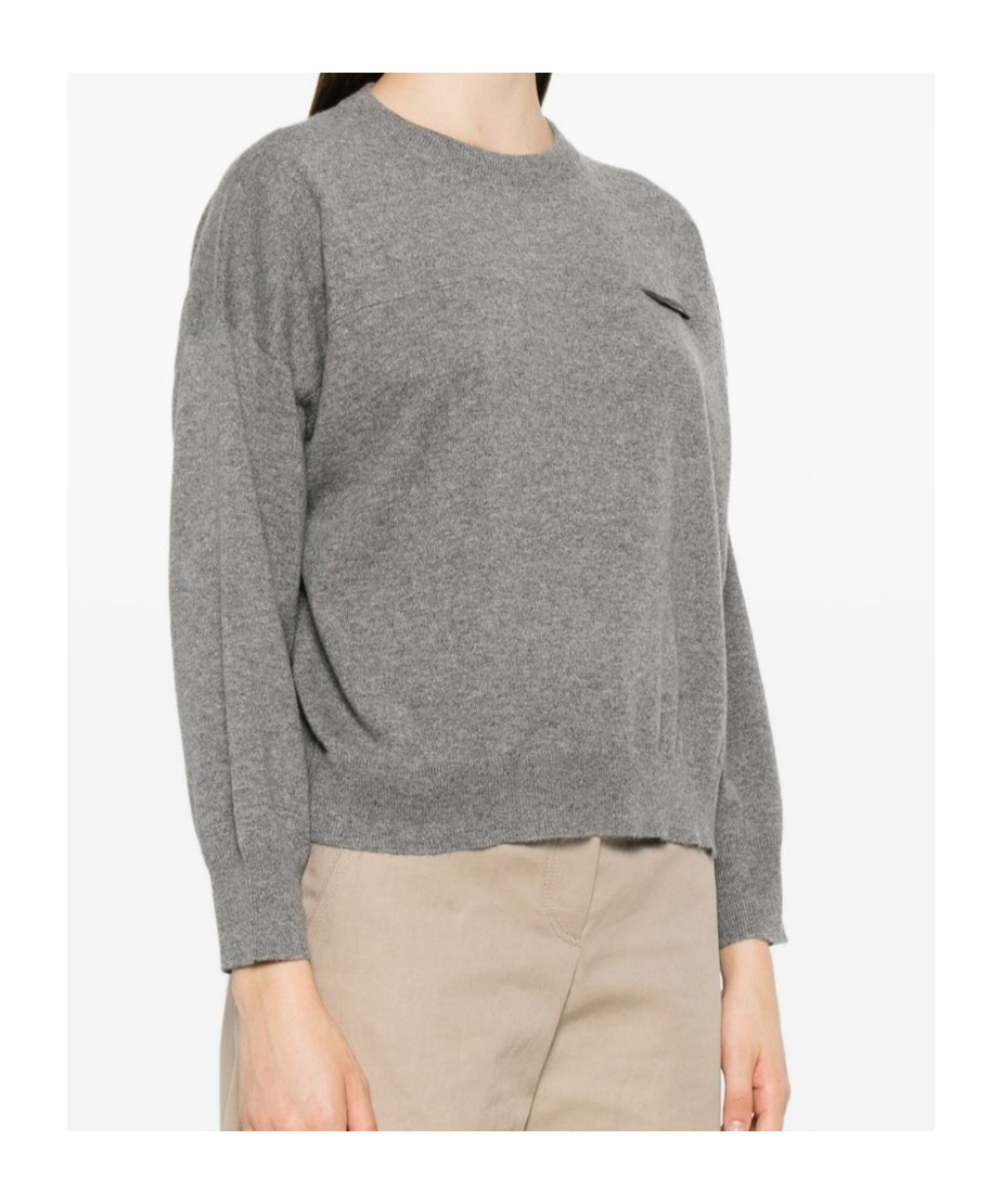Brunello Cucinelli Crew Neck Sweater With Details In Gray