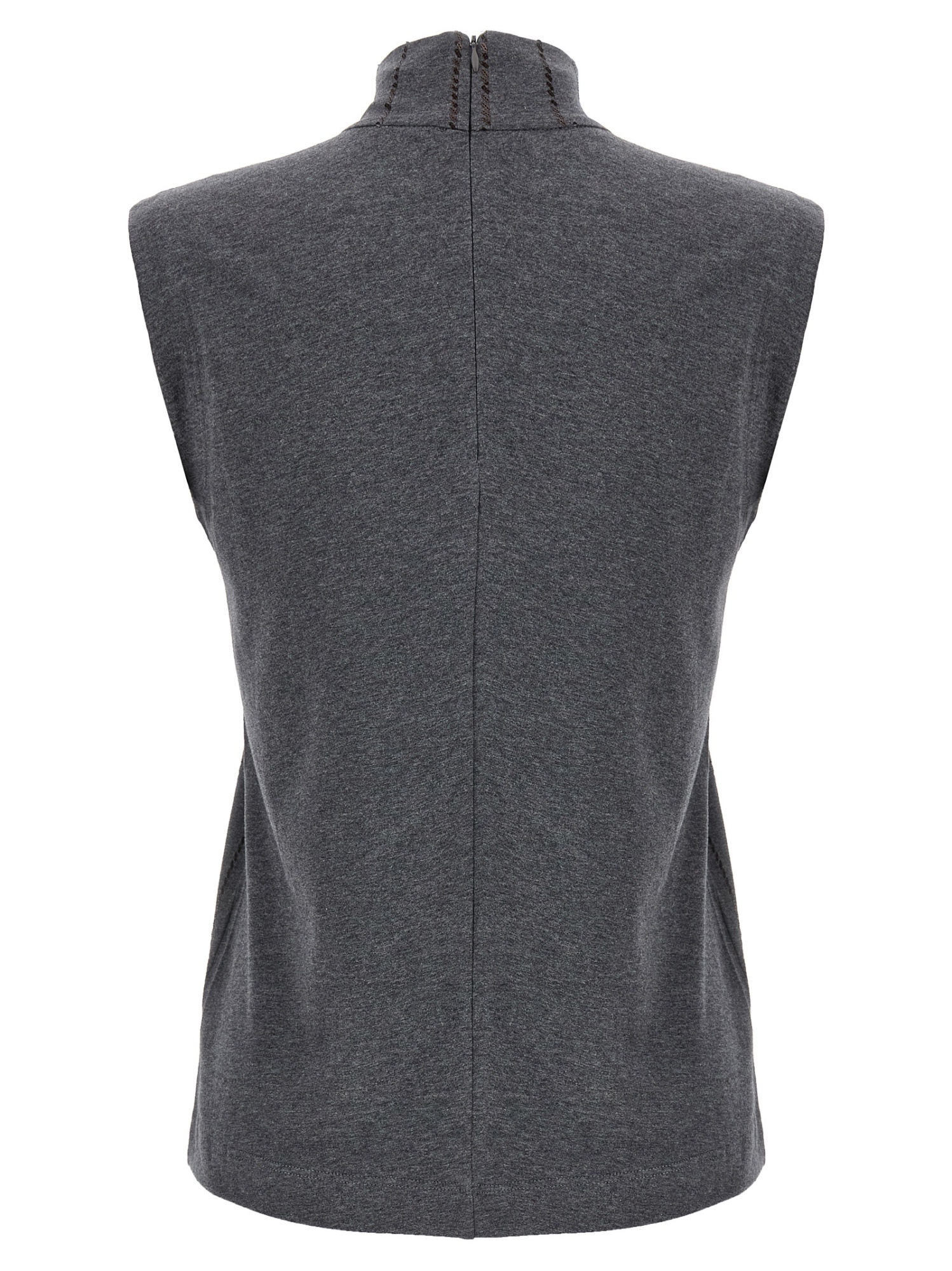Brunello Cucinelli Sequin High Neck Sleeveless Top With Vertical Stripes In Black