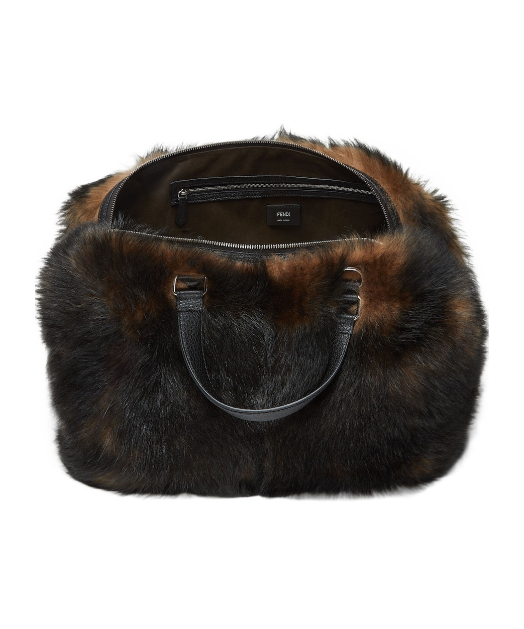 Fendi Black And Brown Shearling Bag In Black