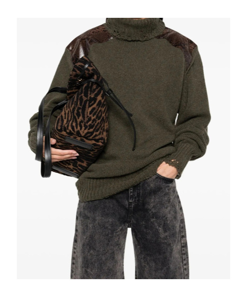 Stella Mccartney Panelled Frayed-hem Sweater In Green