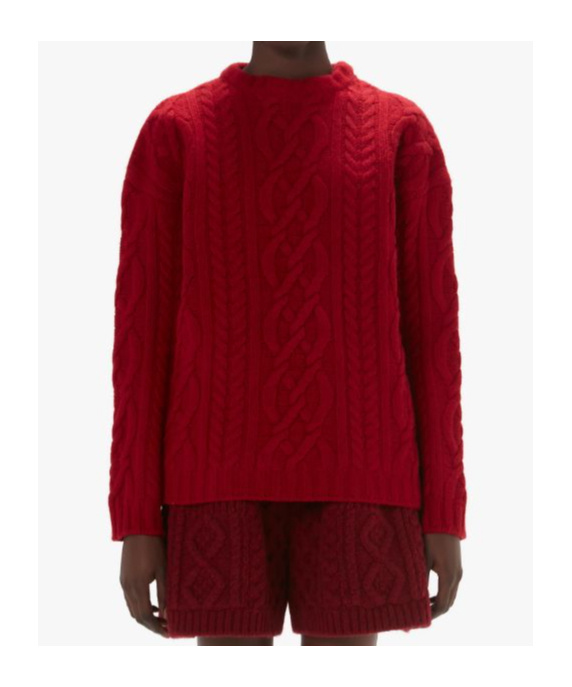 Jw Anderson Cable Knit Crewneck Sweater In Red