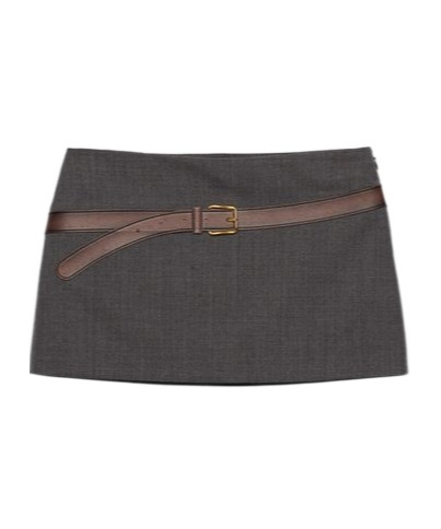 Prada 3d Printed-belt Mini Skirt In Slate Grey