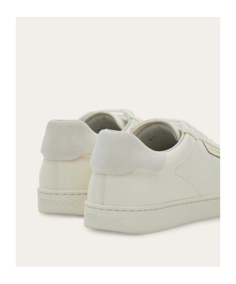Ferragamo Suede-panelled Leather Sneakers In Metallic