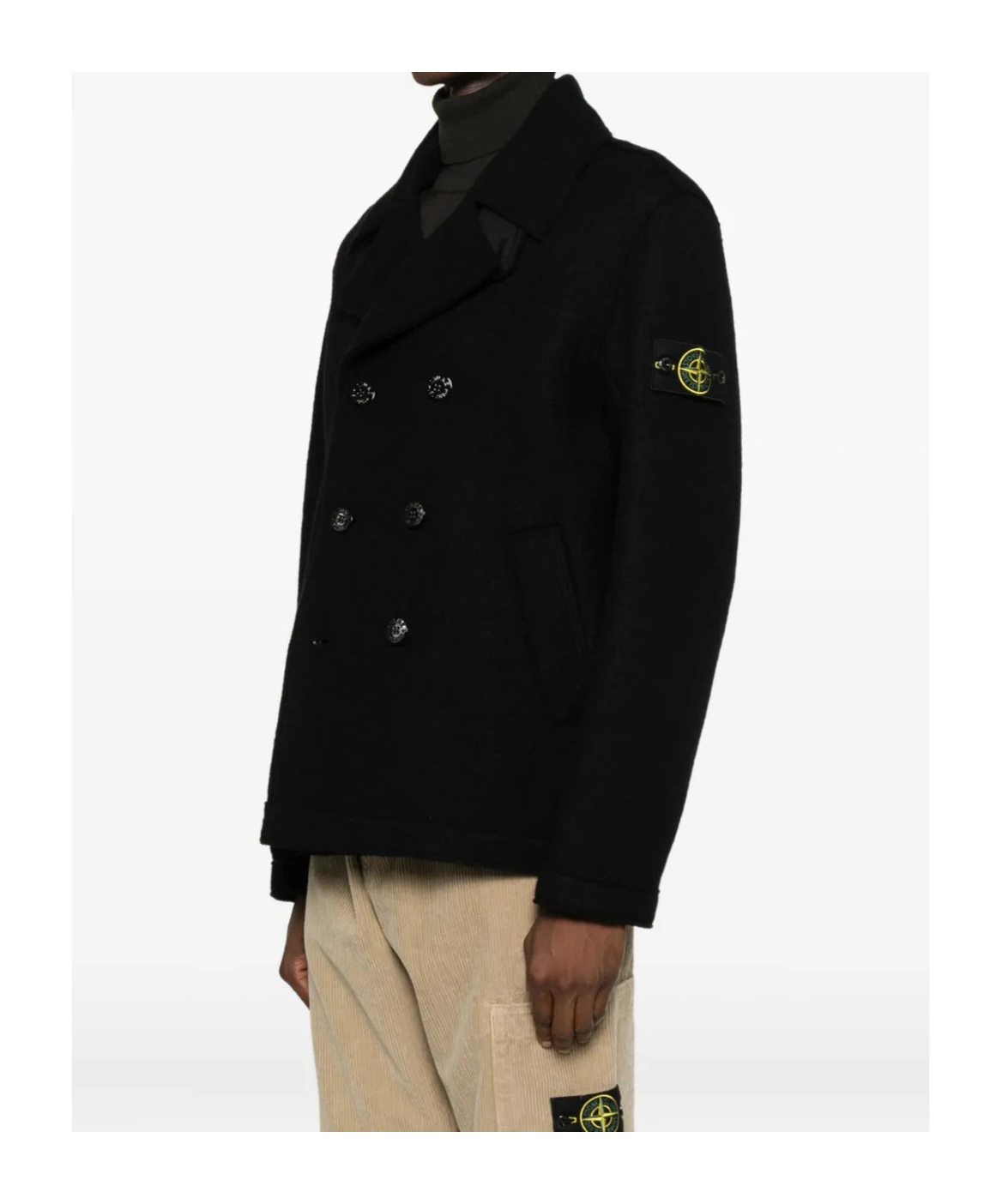 Stone Island Wool Peacoat In Black