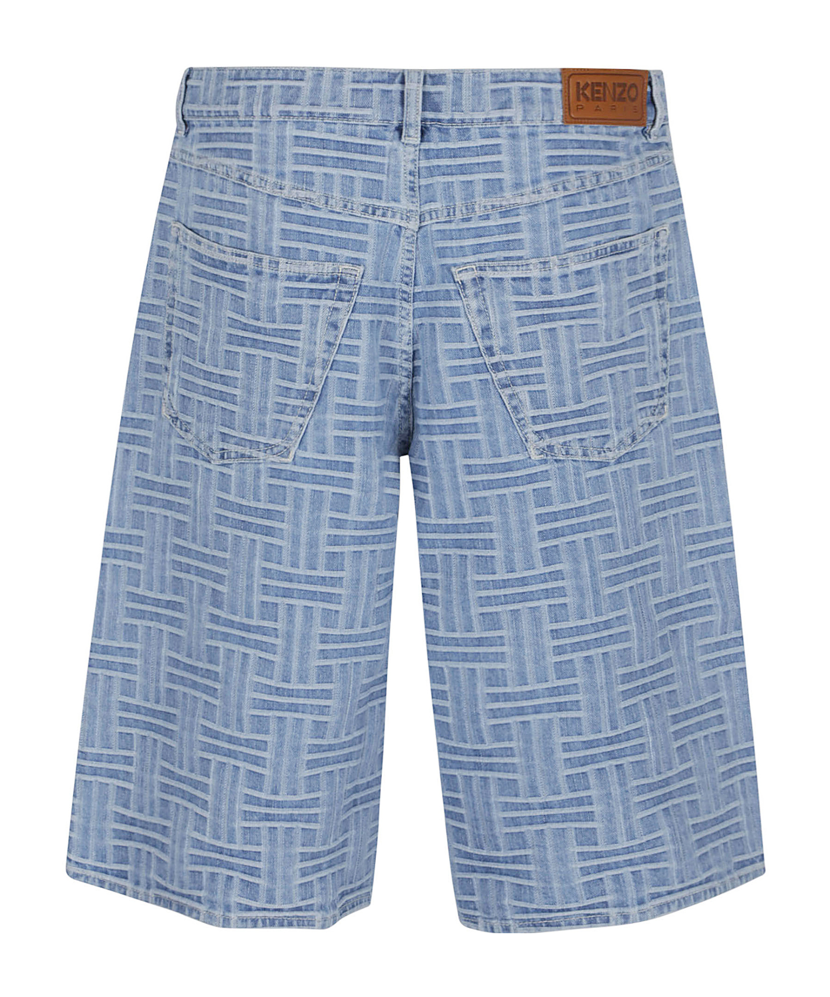 Kenzo Mens Regular-fit Weave-pattern Denim Shorts Bleached Blue Denim In Blue