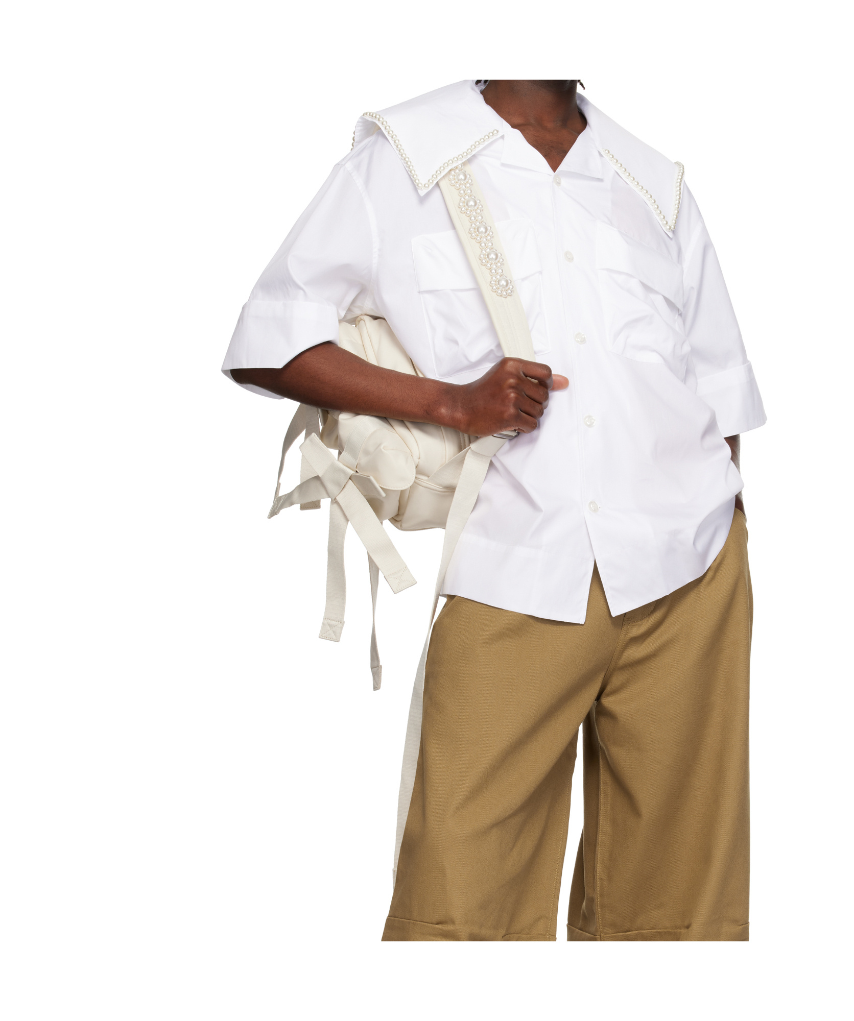 Simone Rocha Cargo Flap Pocket Sailor Collar Shirt In White